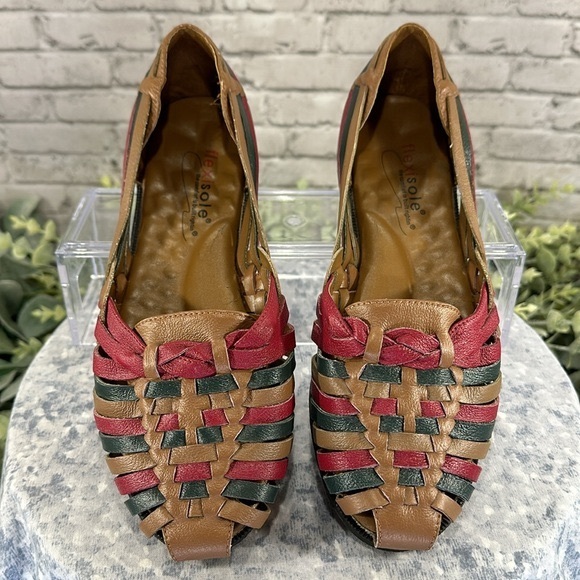 Flexisole “Fiesta” Tan Multicolor Leather Huarache Sandals WMS 6.5W☀️VGUC☀️ - Picture 3 of 10